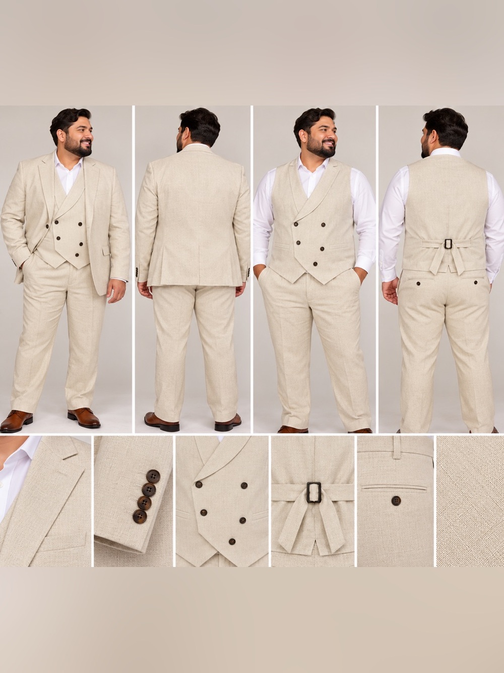 Men’s Size 54 Cream Beige 3 Piece Suit Blazer Vest Pants NWT
